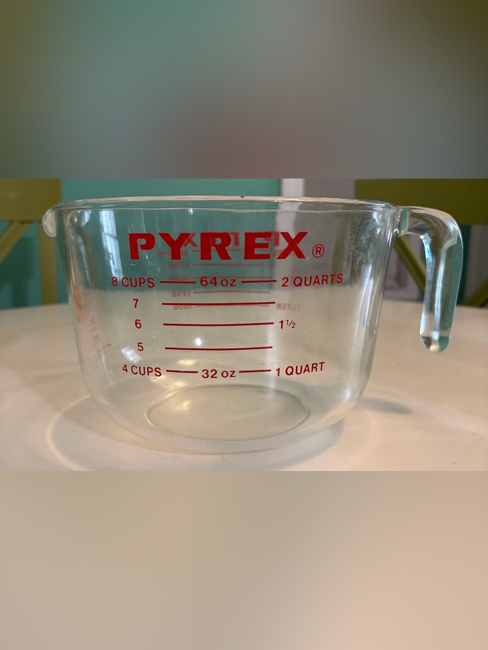8 Cup 64 Ounce VTG Pyrex Clear Glass Measuring Bowl with Red Letters